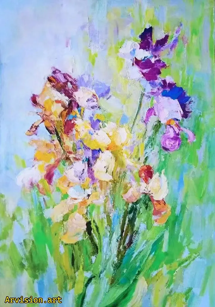 Flores de pintura al óleo de Wang Lin