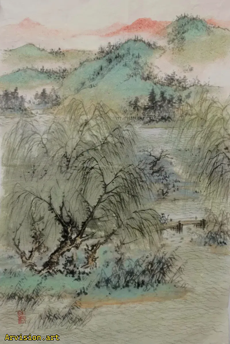 Pintura de paisajes chinos Pintura de paisajes verdes