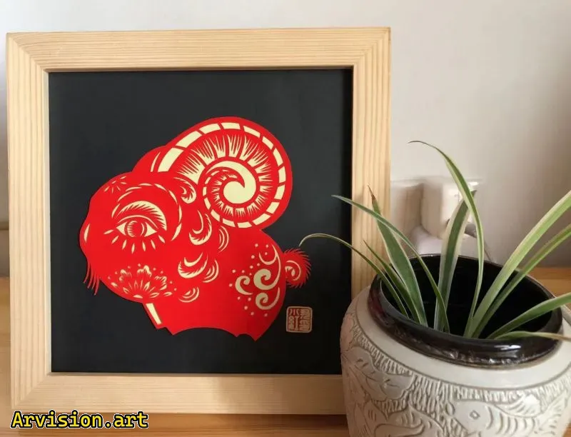 Serie china de corte de papel doce ovejas zodiacales