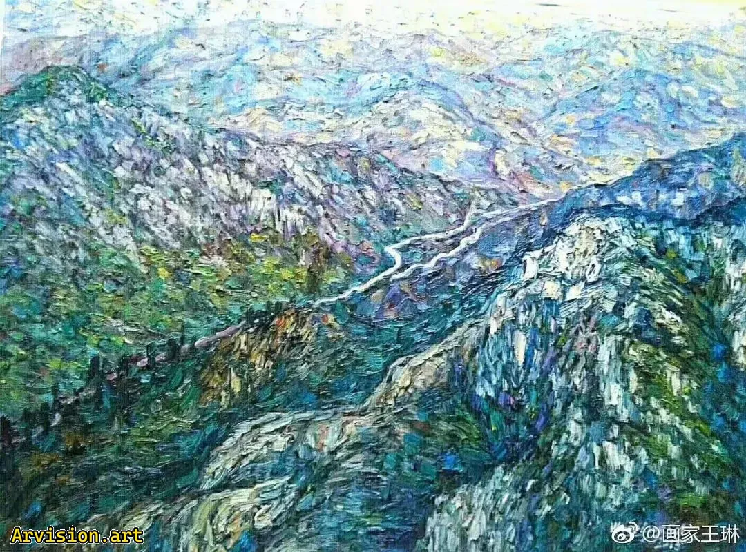 La pintura al óleo de Wang Lin es imponente en la montaña dabie.