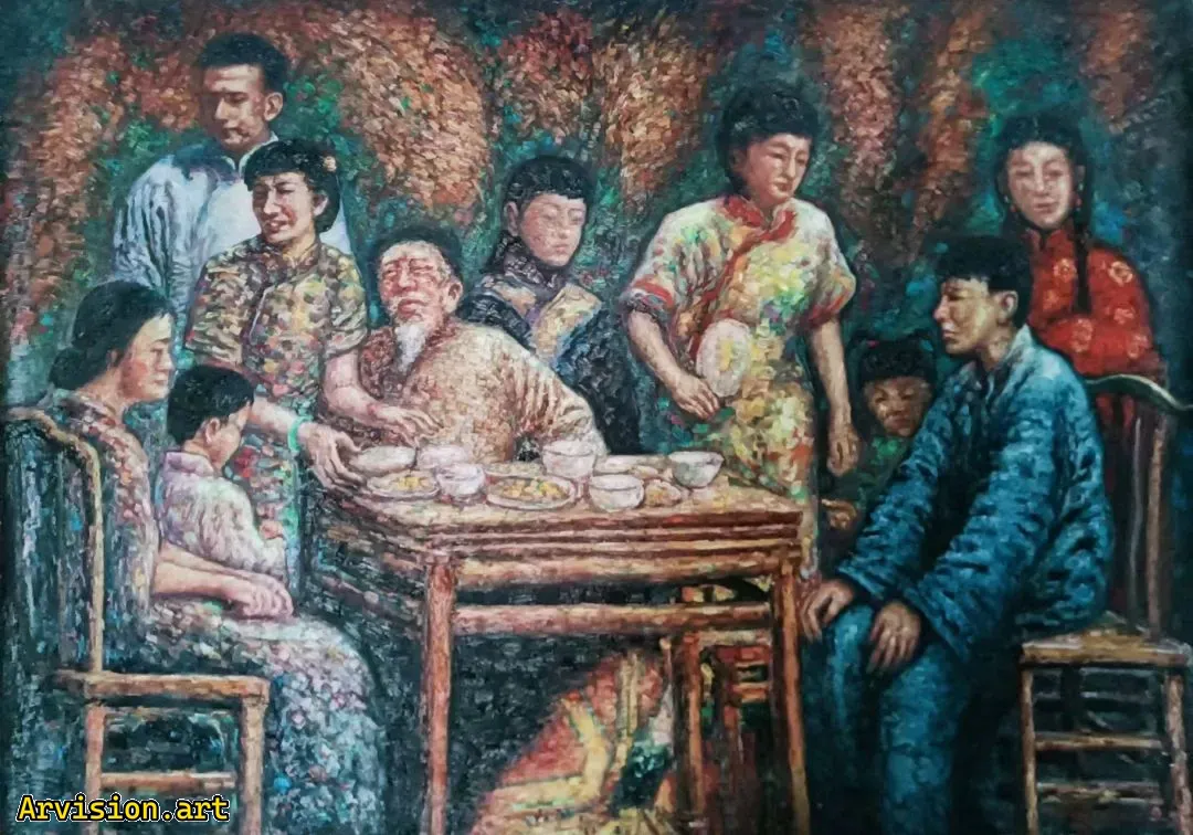 Estilo familiar de las obras de pintura al óleo de Wang Lin