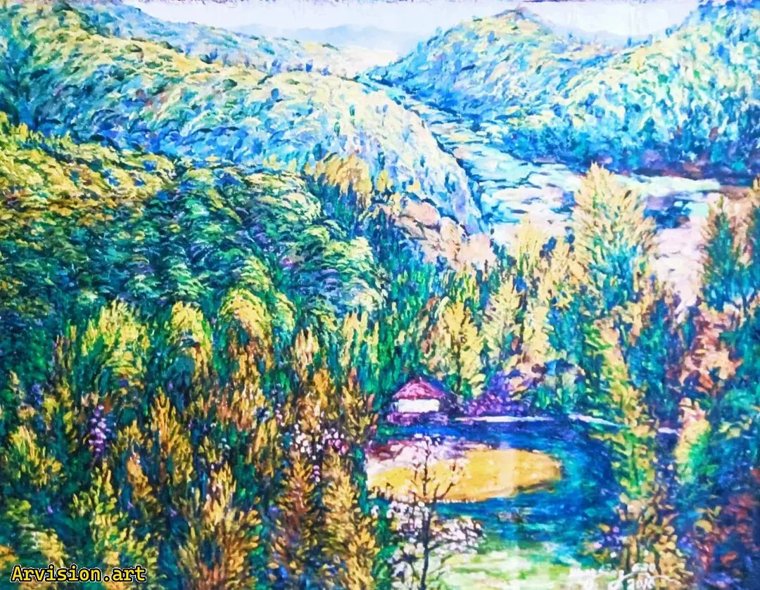 La pintura al óleo de Wang Lin es colorida y poética.