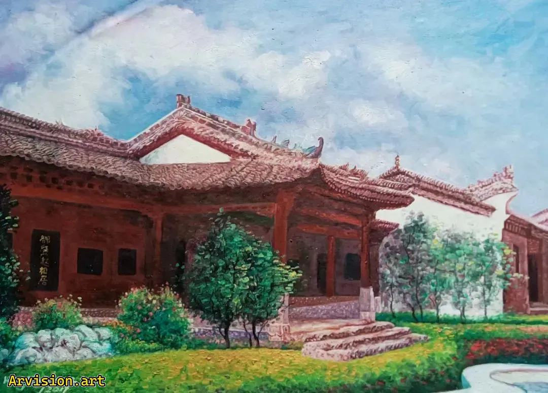 Las nubes de la ciudad natal de la pintura al óleo de Wang Lin