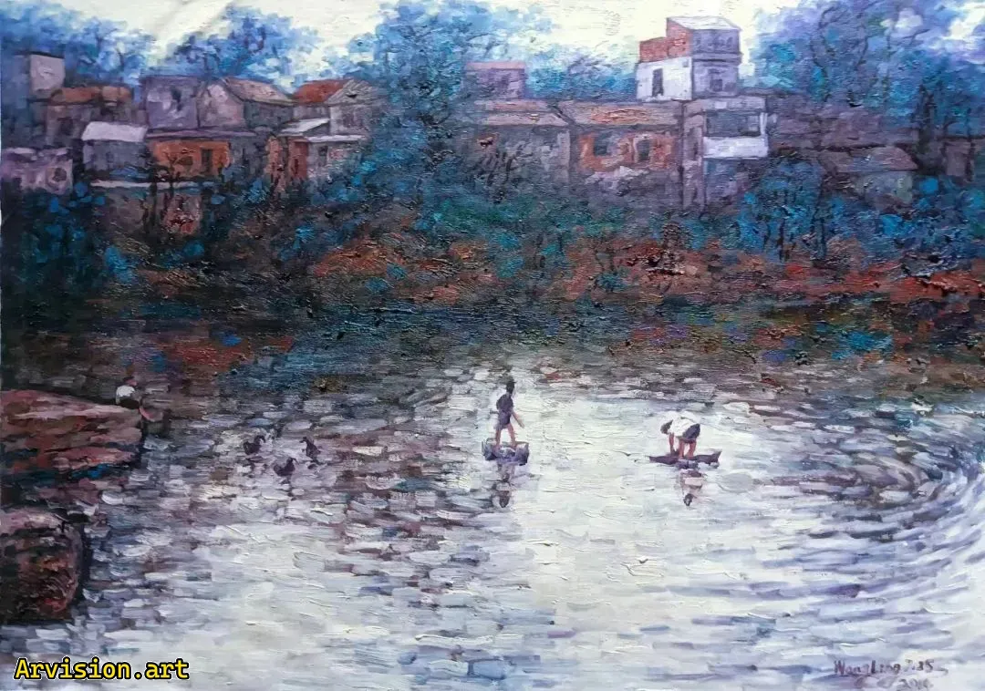 Wang Lin pinta al óleo mi estanque de peces