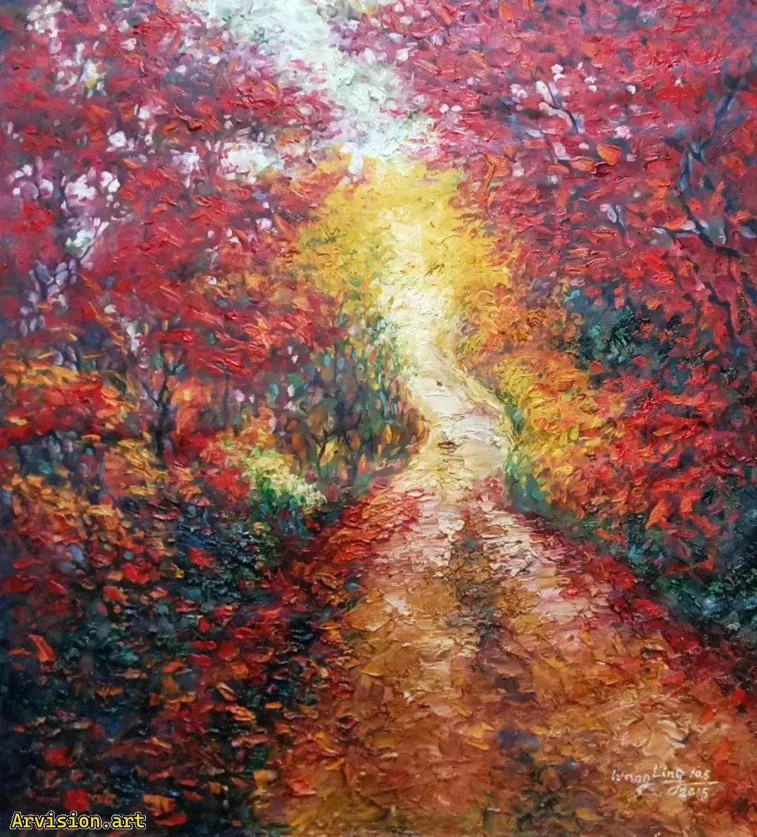 El camino de barro de la pintura al óleo de Wang Lin a finales del otoño y el mediodía