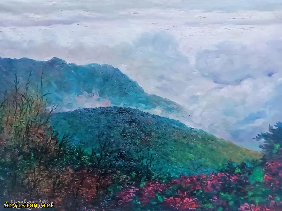La montaña de pintura al óleo de Wang Lin se abre por todas partes.