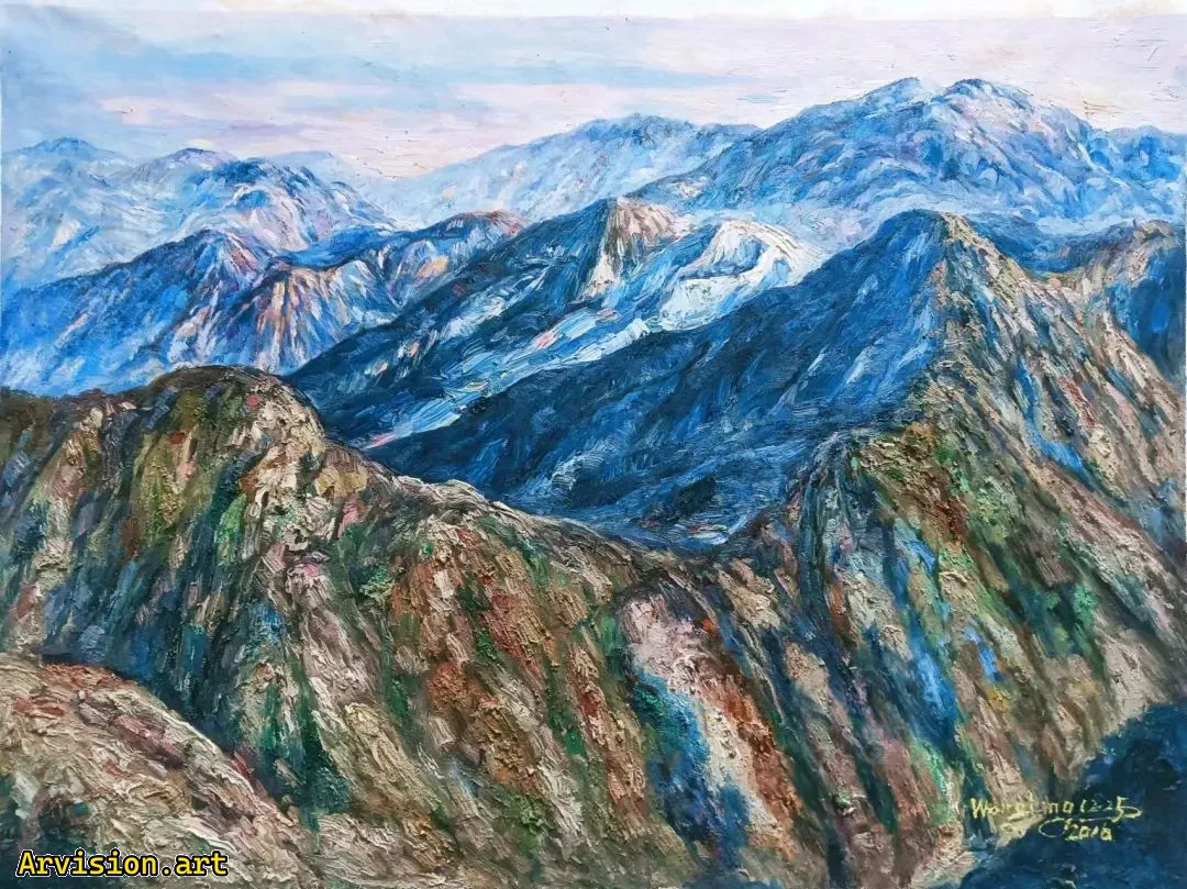 Wang Lin pintura al óleo mi ciudad natal, Dabie Mountain