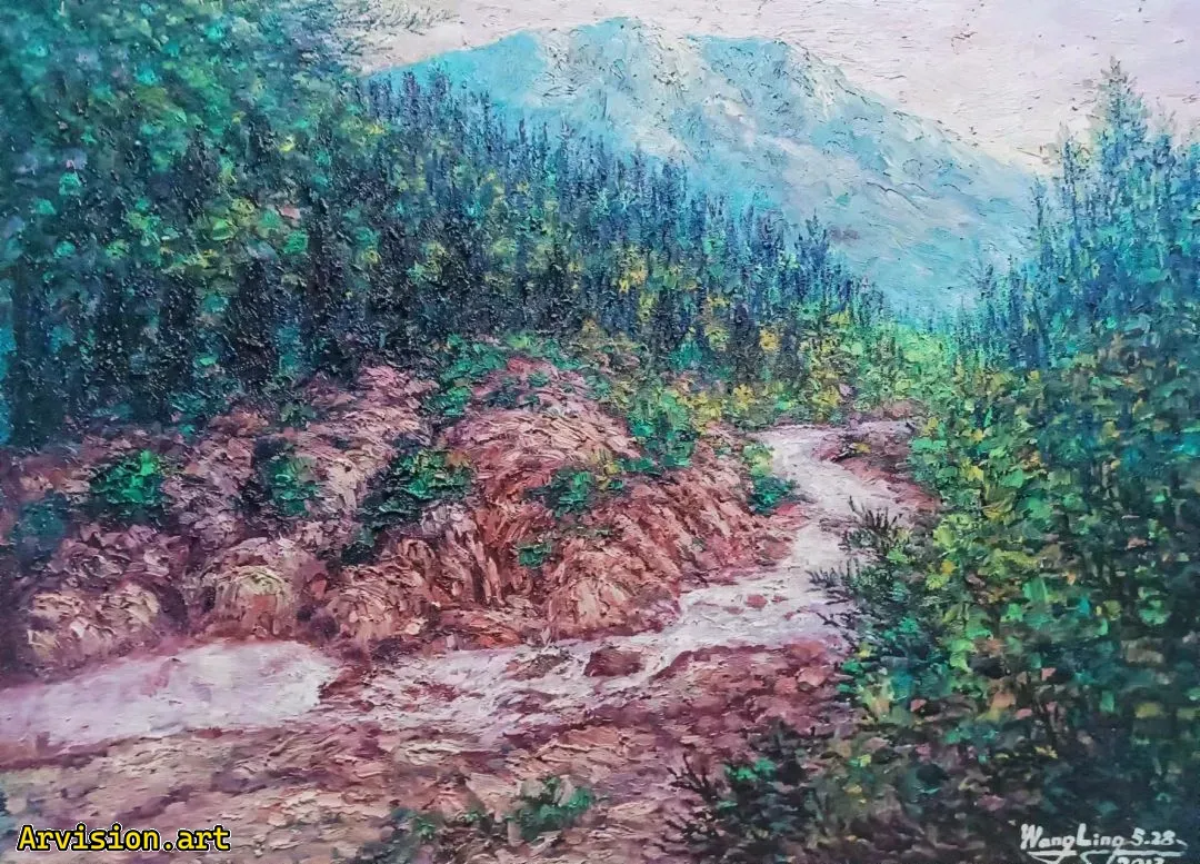 Pintura al óleo de Wang Lin fuente del Río Huaihe
