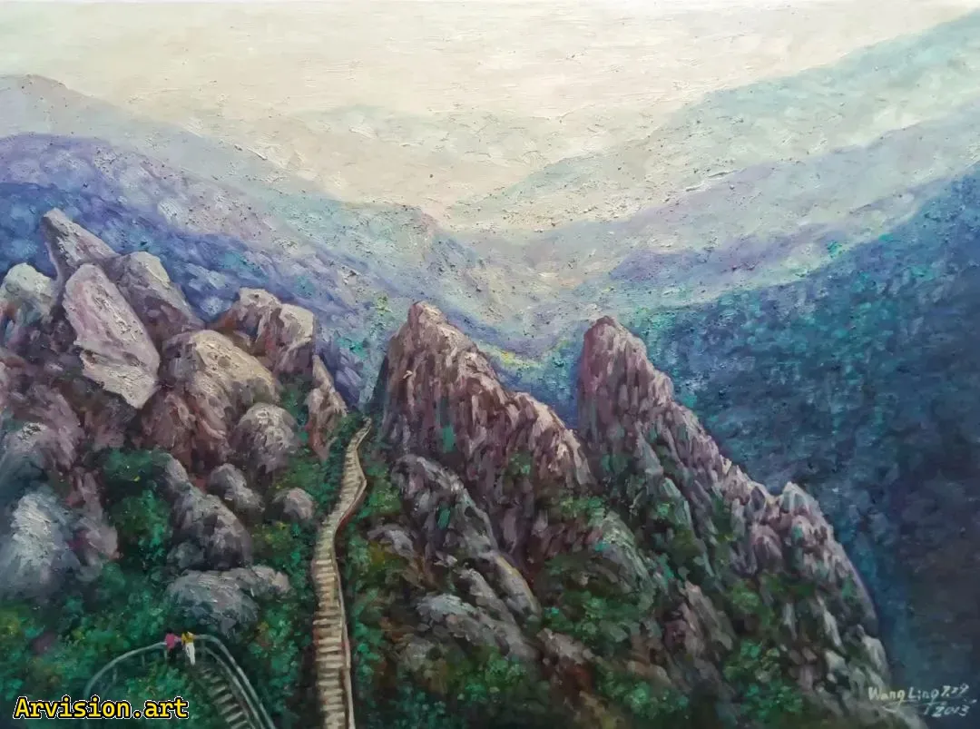 La brisa primaveral de la pintura al óleo de Wang Lin sopla en las Montañas Verdes Dabie