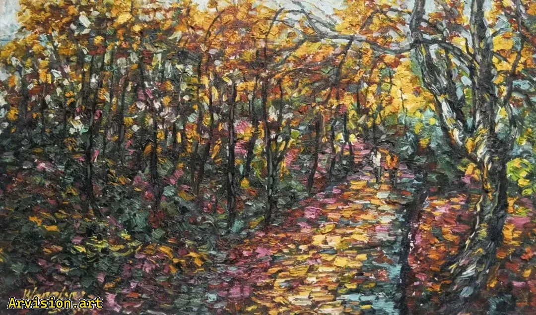 Wang Lin pintura al óleo en el sendero del bosque