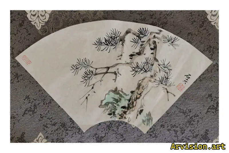 Pintura de tinta china Turquoise Fan