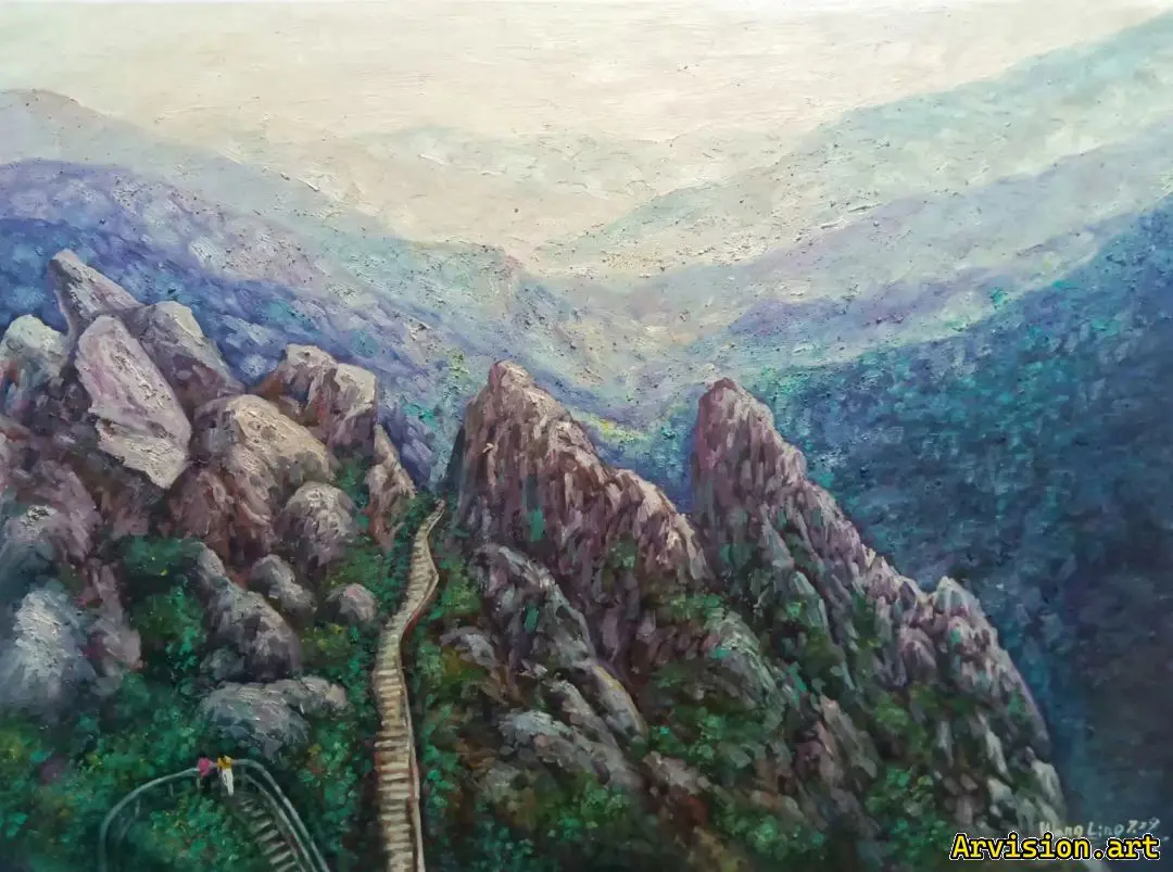 La brisa primaveral de la pintura al óleo de Wang Lin sopla en las Montañas Verdes Dabie