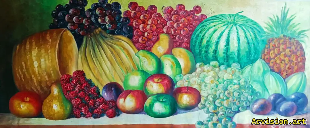 La pintura al óleo de Wang Lin es fragante con melones y frutas.