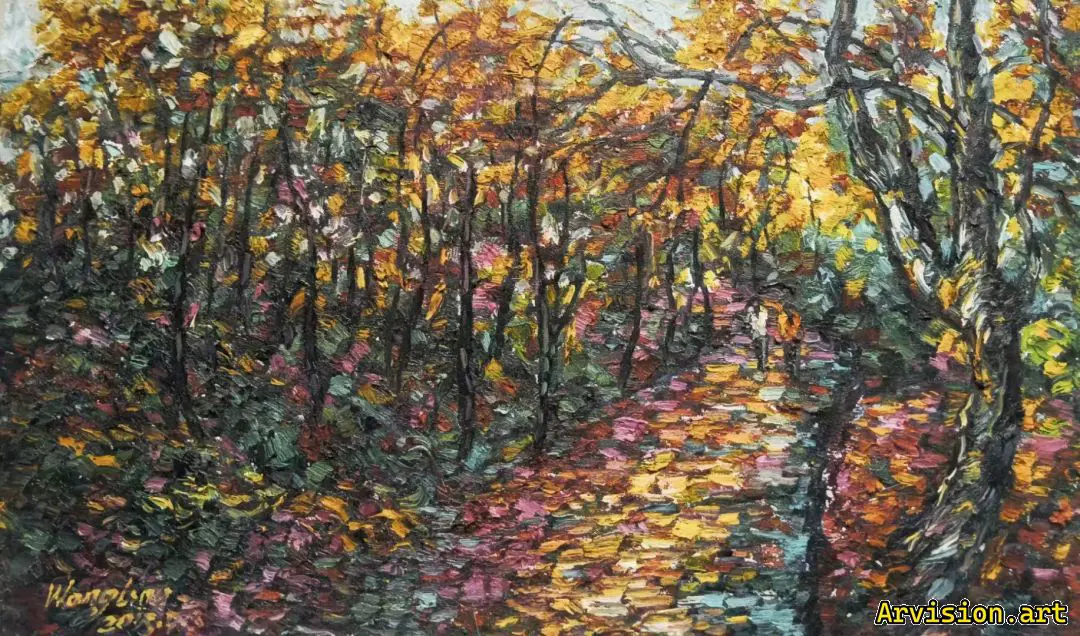 Wang Lin pintura al óleo en el sendero del bosque